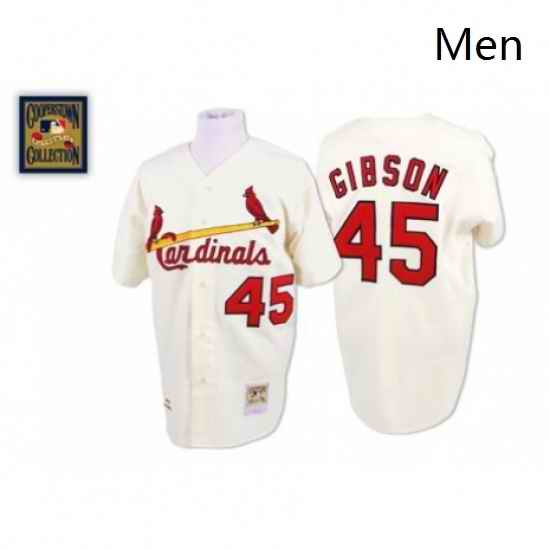 Mens Mitchell and Ness St Louis Cardinals 45 Bob Gibson Replica Cream Throwback MLB Jersey